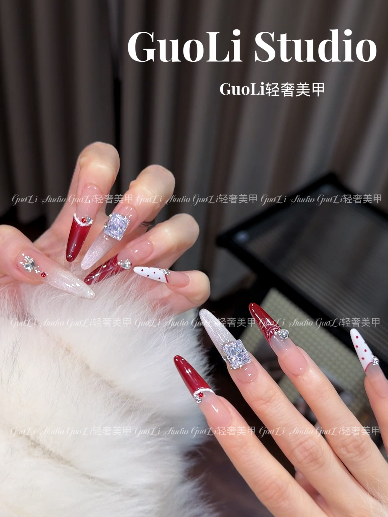 《莓果圣诞【锆石版】》GuoLi纯手工穿戴甲气秋冬红色爆闪裸色显白ins