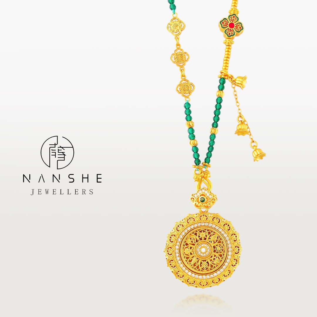 NANSHE/南奢 新中式轻奢复古转运八宝罗盘项链 L1768