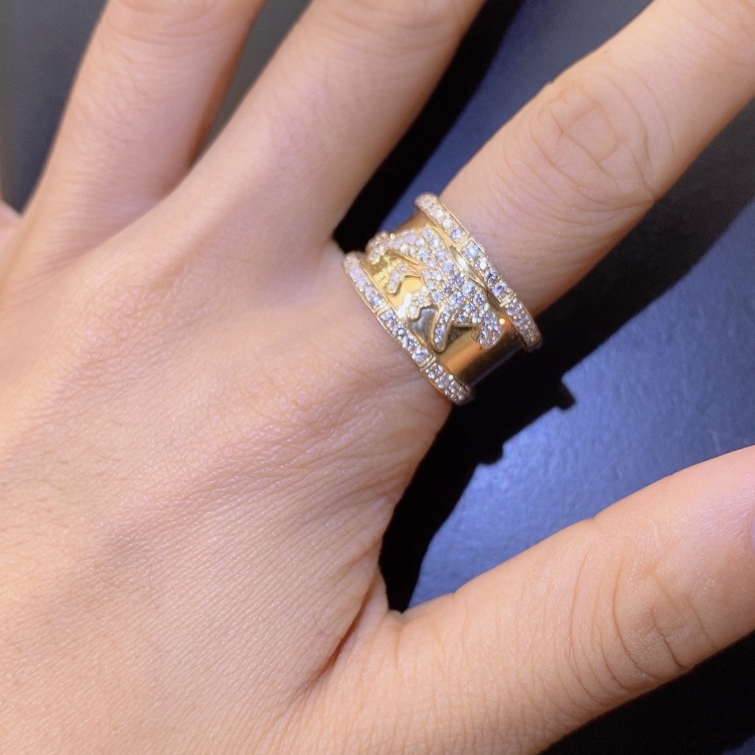 钻石戒指/指环18K金镶嵌豹子钻戒k黄