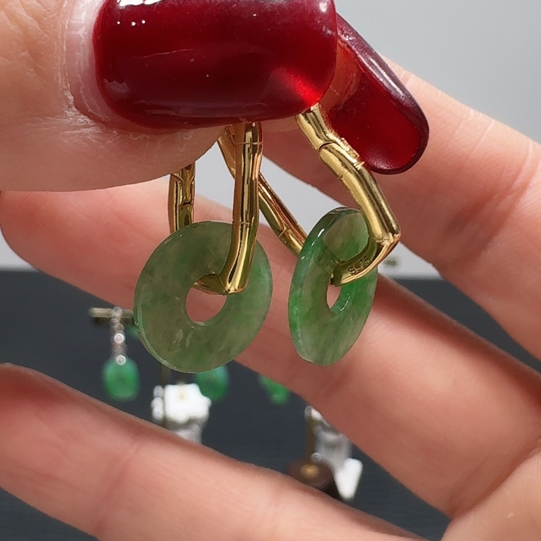 翡翠耳饰银S925镶嵌耳饰