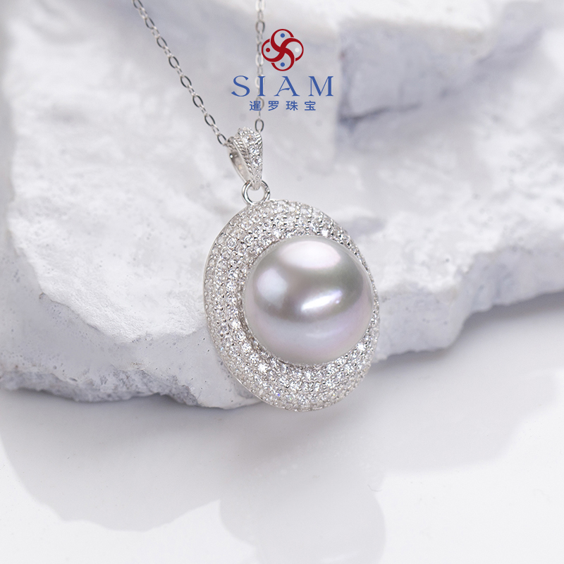【暹罗珠宝】天然特选极光‘铂金灰’珍珠吊坠13-14 184001