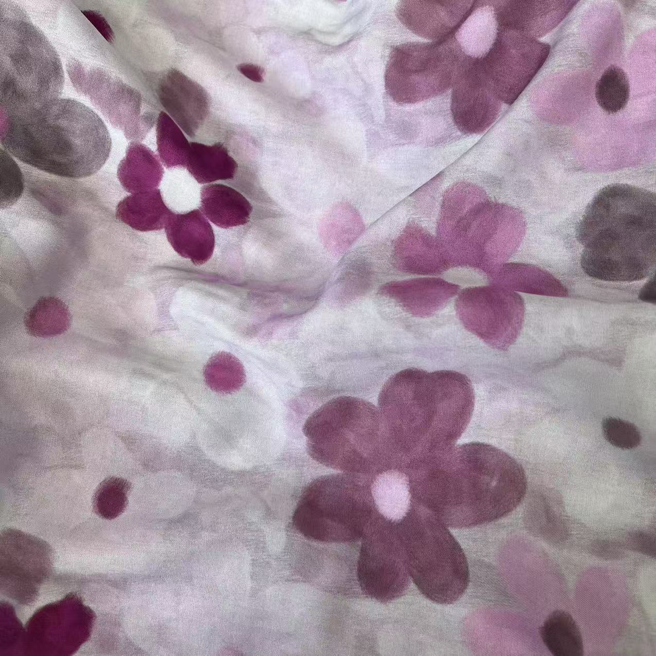 【绒兰】加宽1.6米细纱数码印花棉绸面料 238号 紫粉花