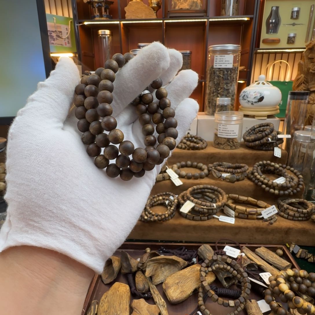 沉香手串沐*ˇ圆珠单圈3条