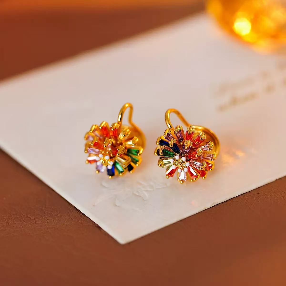 合金锆石耳饰 Q1988【七彩绣球】精致轻奢百搭彩虹耳钉