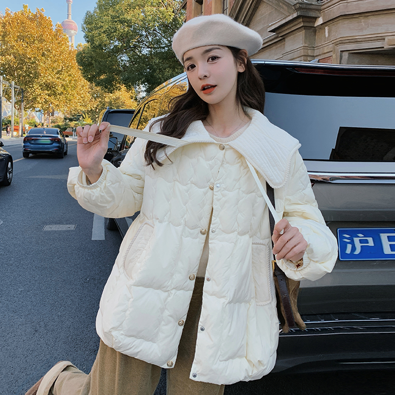白色娃娃领轻薄羽绒服女冬新款韩系超好看小个子加厚50白鸭绒外套