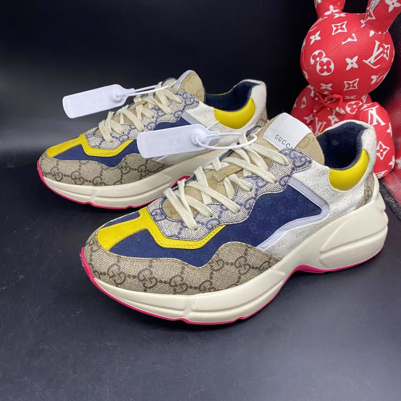 95新 GUCCI/古驰 休闲潮流多色拼接粉底老花老爹鞋40.5欧码kke195