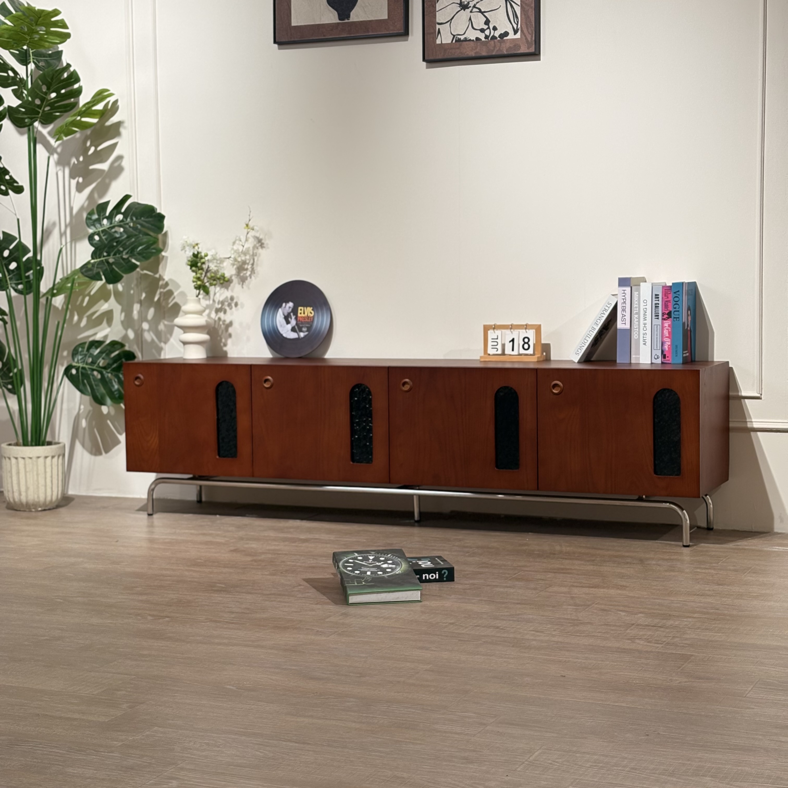 屿墨丨时年实木电视柜中古风落地柜北欧小户型客厅法式复古储物柜