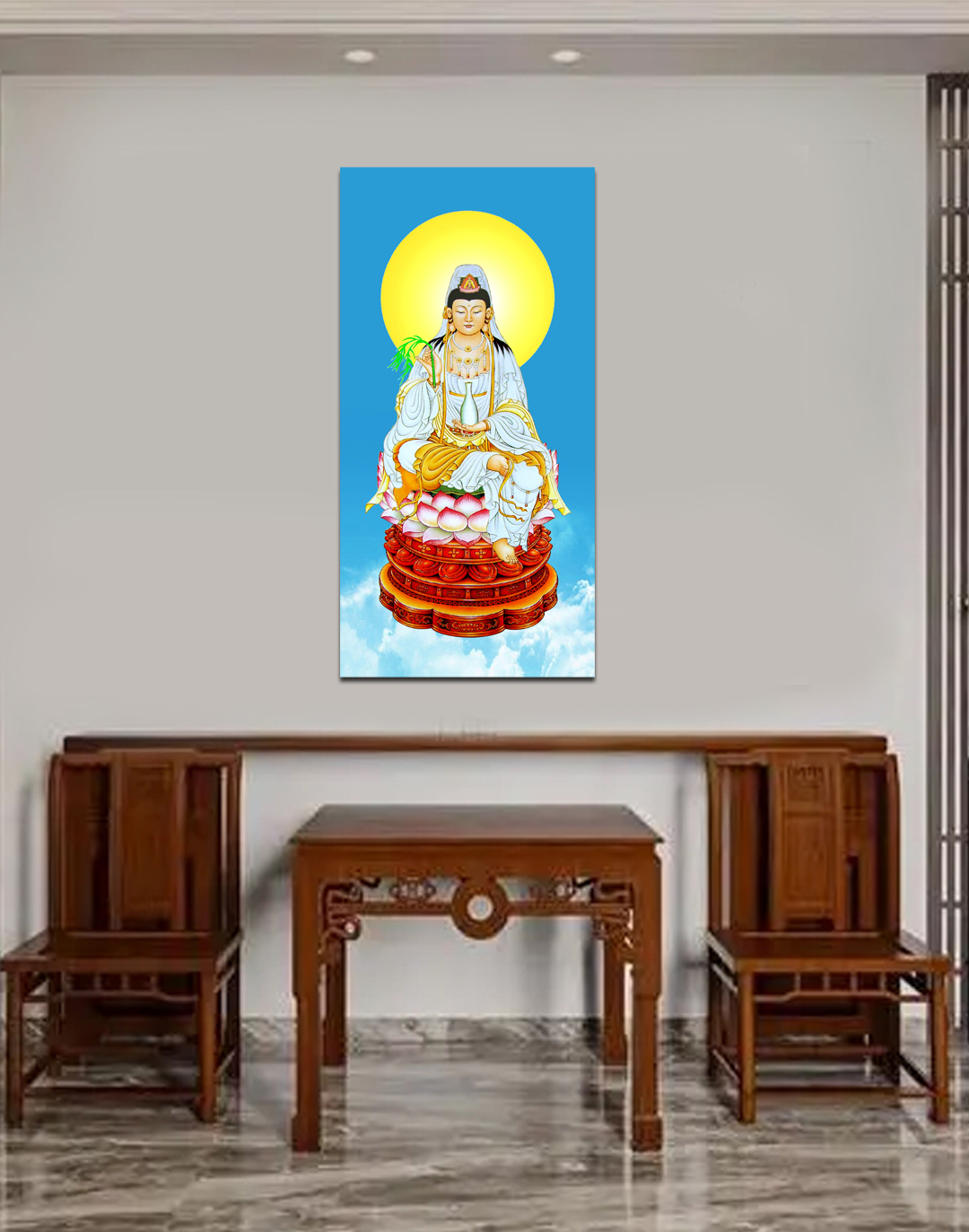 [292三圣观音菩萨]60x120cm现代简约挂轴装饰画办公室家居装饰画