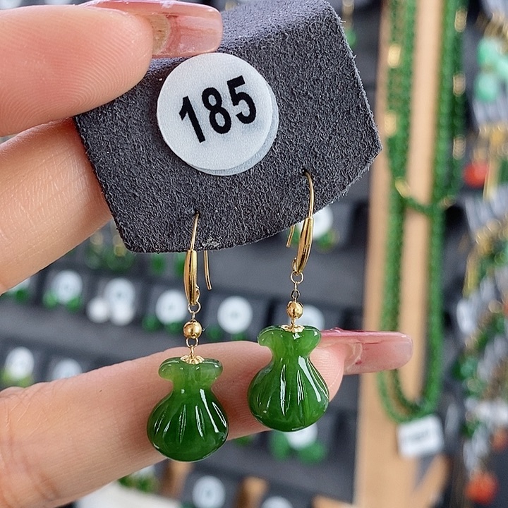 和田玉耳饰18K金镶嵌