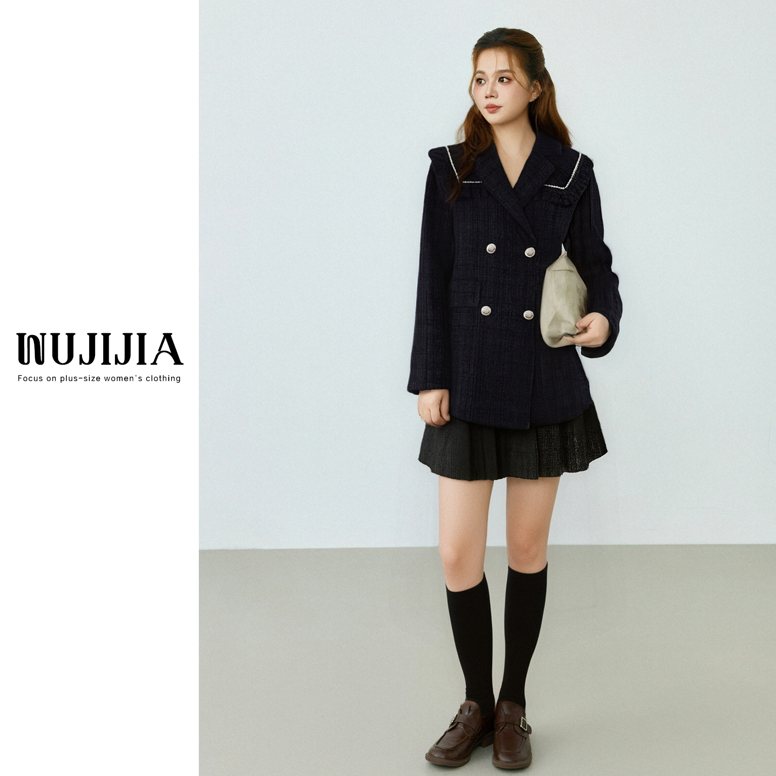 五季家秋冬新款显瘦气质红色/蓝色两件套装小香风大码女装ZL41325