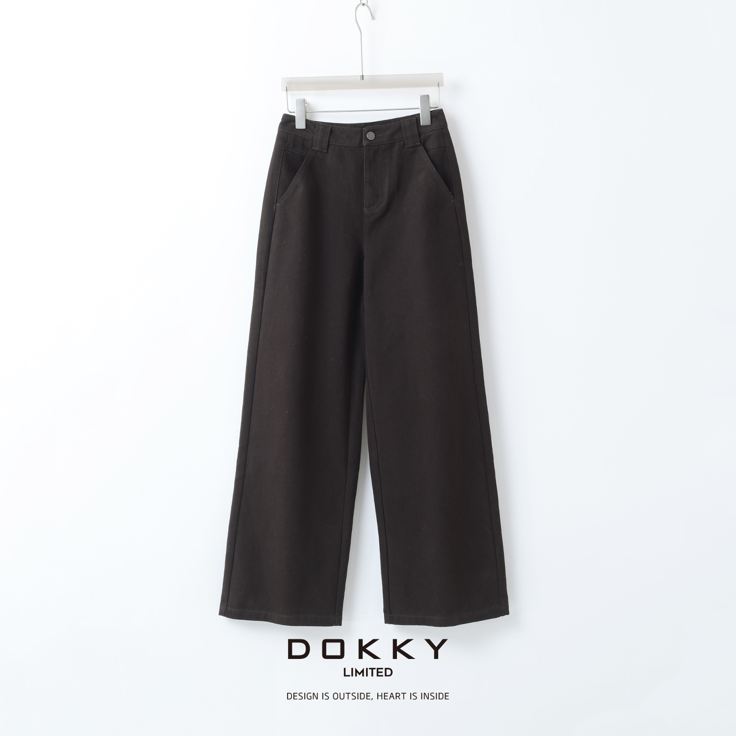 Dokky「D0636」定纺斜纹高支棉.加绒休闲直筒裤