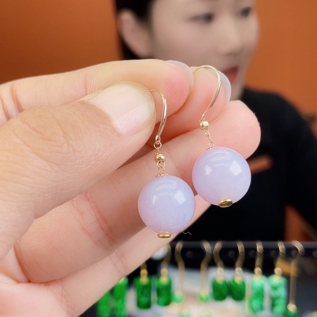 翡翠18K金镶嵌耳饰