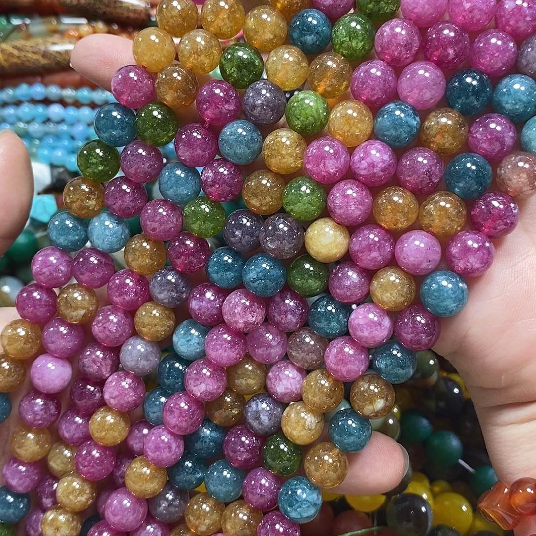 玛瑙/玉髓未镶嵌珠宝半成品碧玺圆珠一条卡10mm