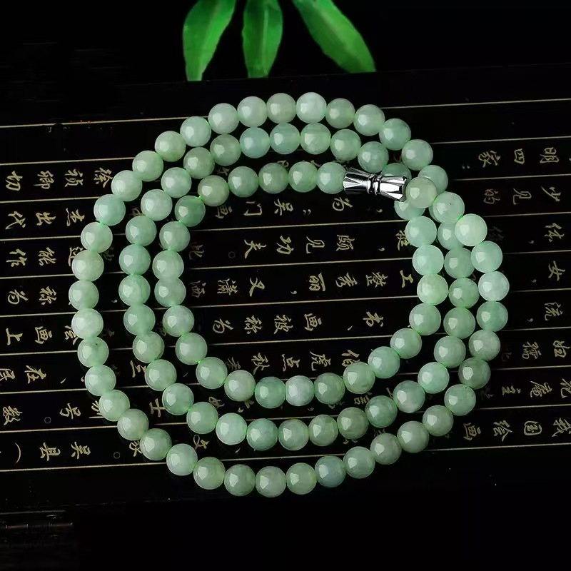 天然缅甸A货翡翠项链8mm手链三彩手串
