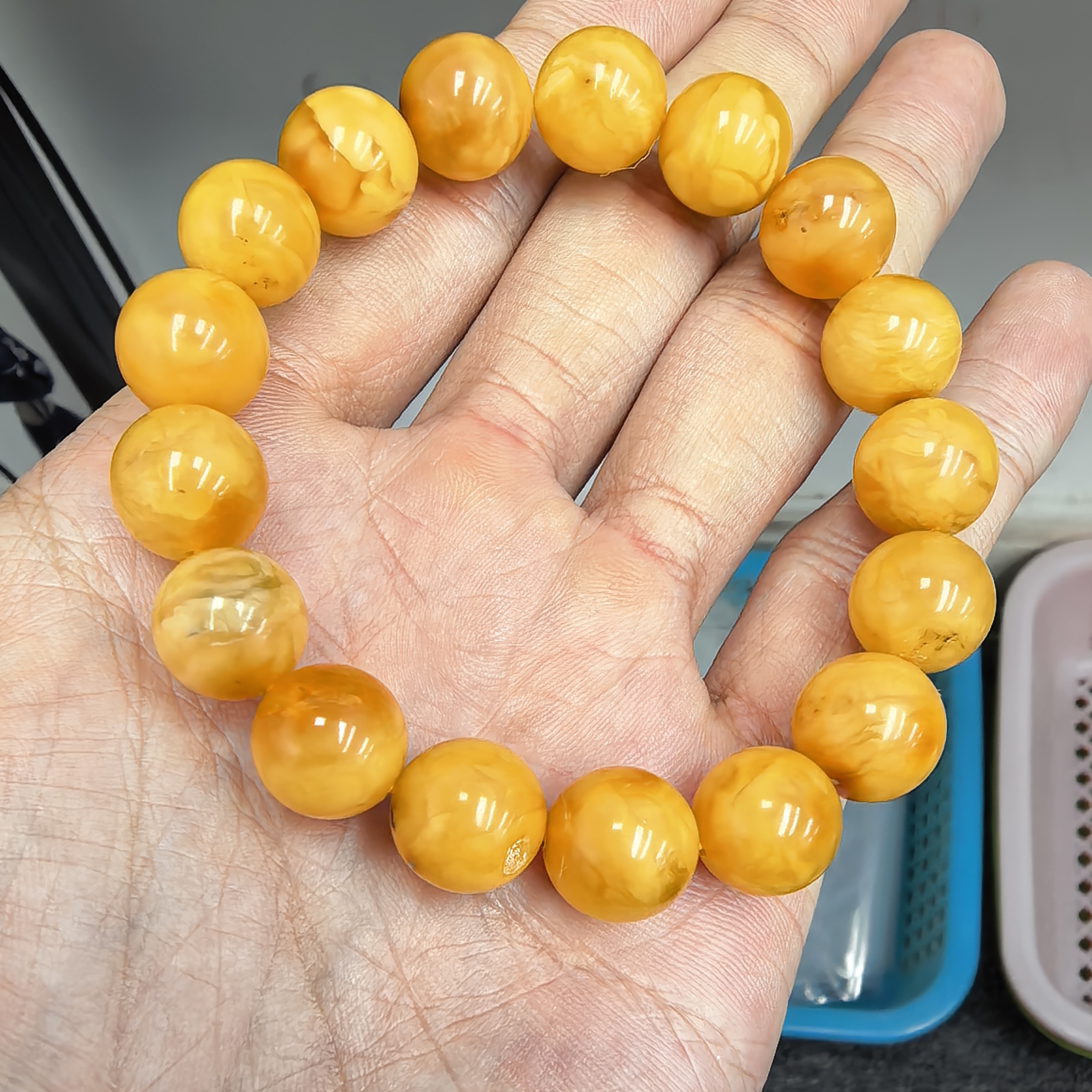 丹麦料蜜蜡蜜糖红妖花手串12+（633）