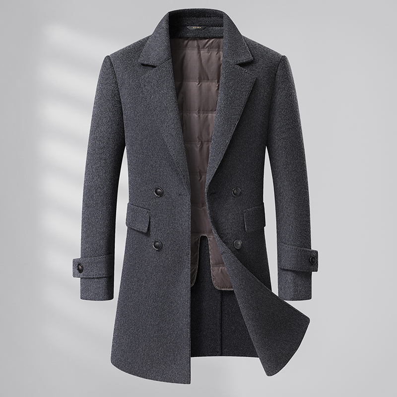 大码男装冬季高级感中长款纯色羊毛大衣加大加肥呢子外套