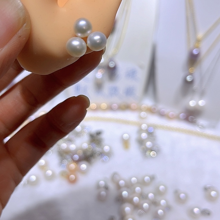 淡水珍珠多珠耳钉银S925镶嵌