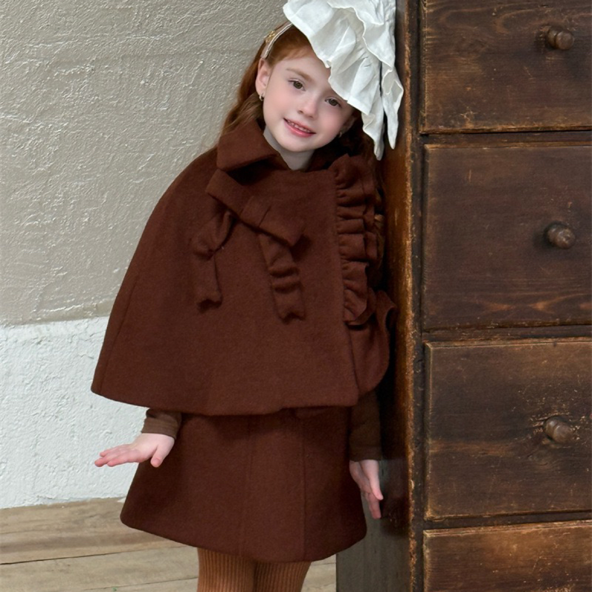 GUSHI·羊毛斗篷蝴蝶结+背心裙套装女童