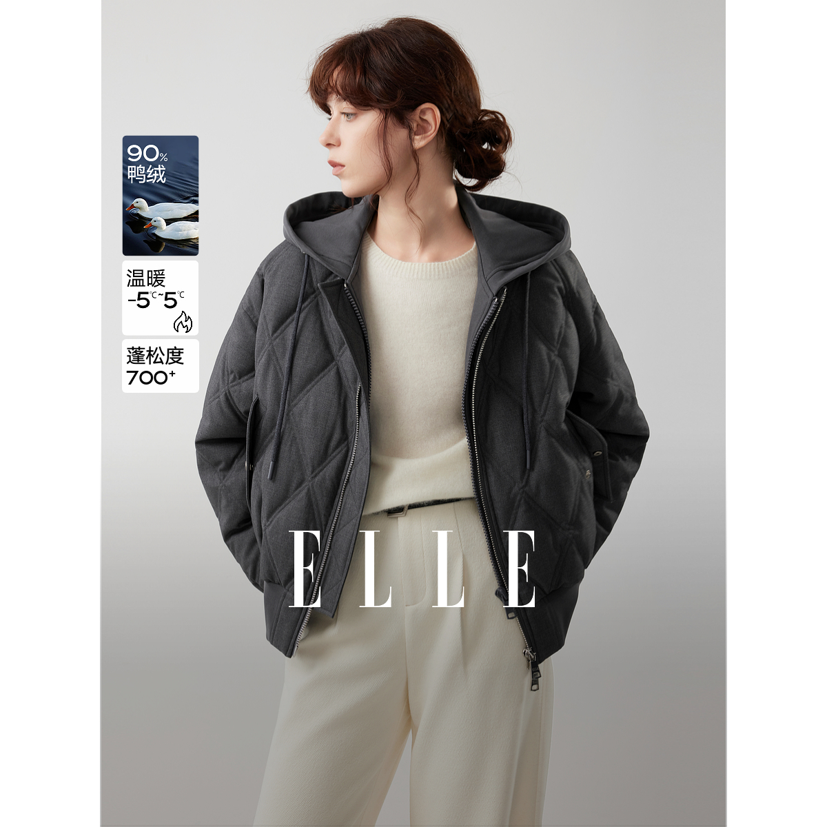 女装90白鸭绒假两件2025冬新款廓形短外套EY51854
