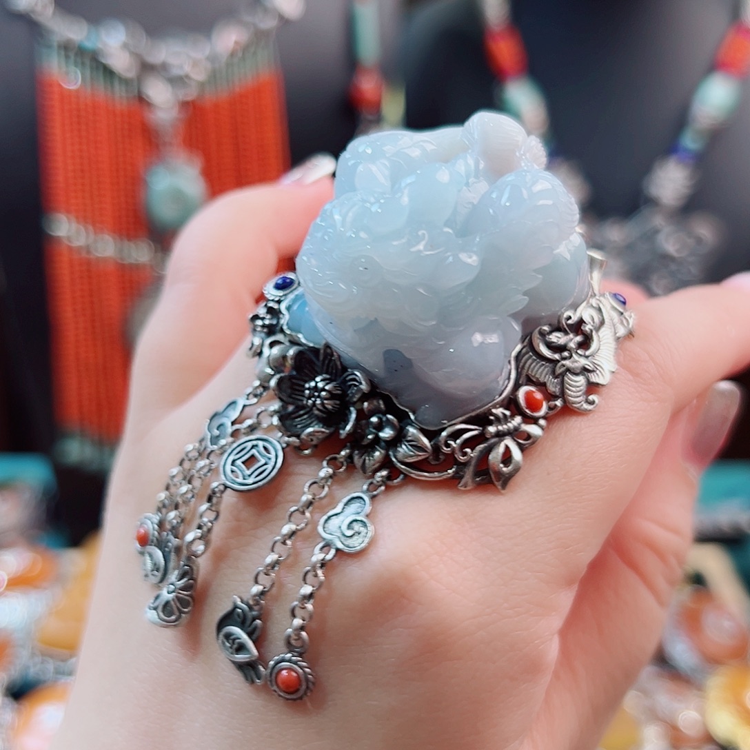 翡翠银S925镶嵌戒指/指环国风