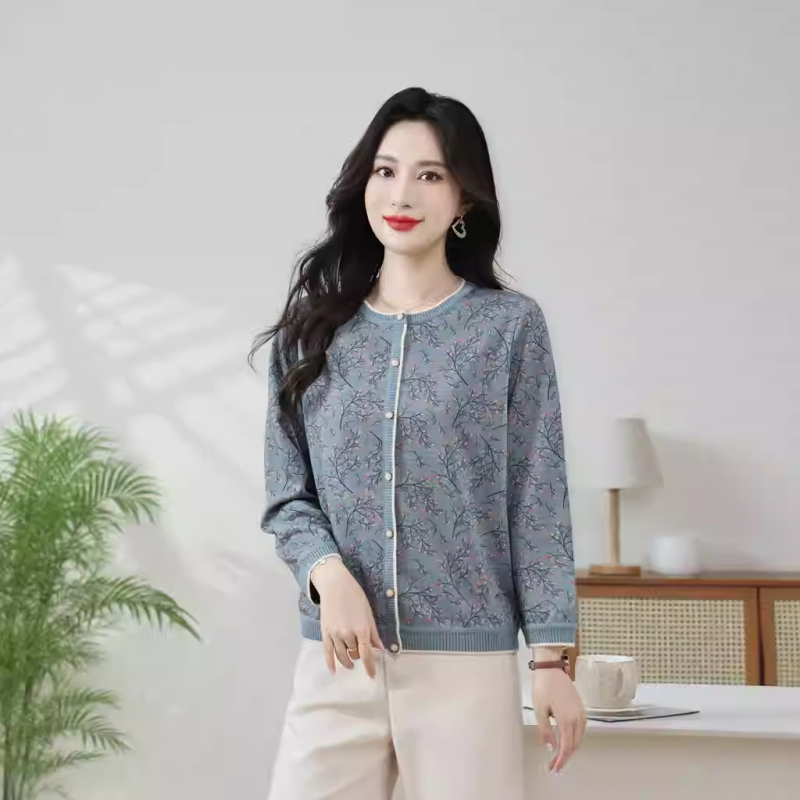 中老年女装打底衫妈妈圆领针织秋装