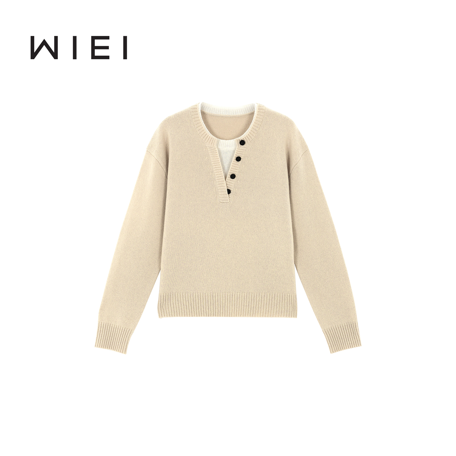 《WI EI》书生气*时髦撞色亨利领假两件M1U风荃羊毛针织衫W25209097
