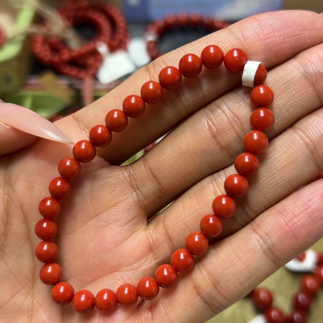 未镶嵌手串南红玛瑙柿子红单圈 约5.8mm 顺色满肉