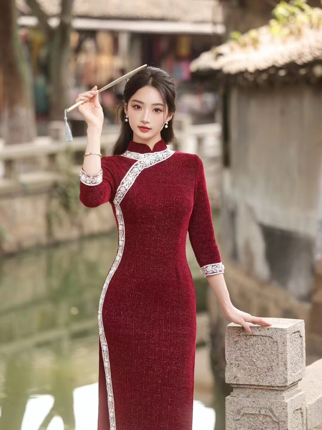 2025年秋冬厚款国风旗袍显瘦中国风优雅时尚秋冬季复古红色日常裙