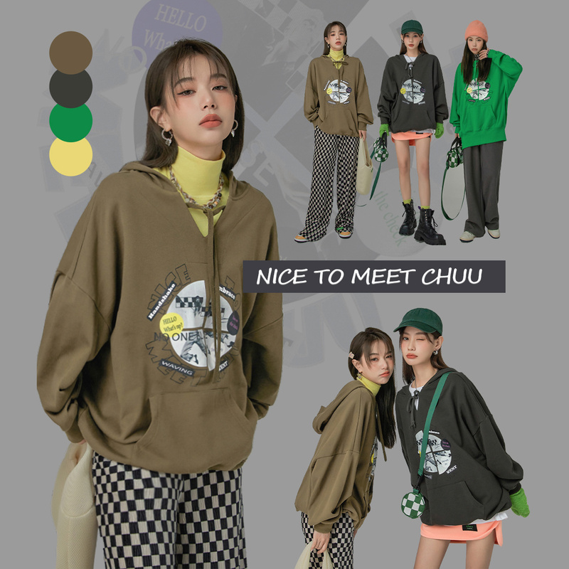 【陈嘉尔专属】CHUU印花女士秋冬季新款oversize连帽长袖卫衣-Q