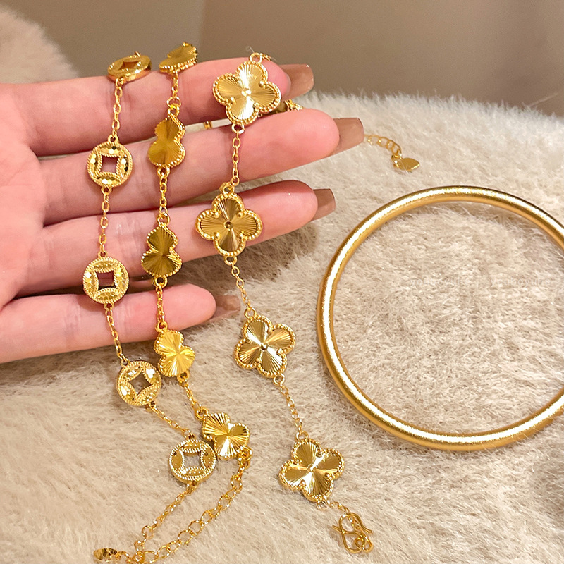 铜合金亚克力手链 铜合金亚克力手链真金电镀花朵葫芦手链新中式