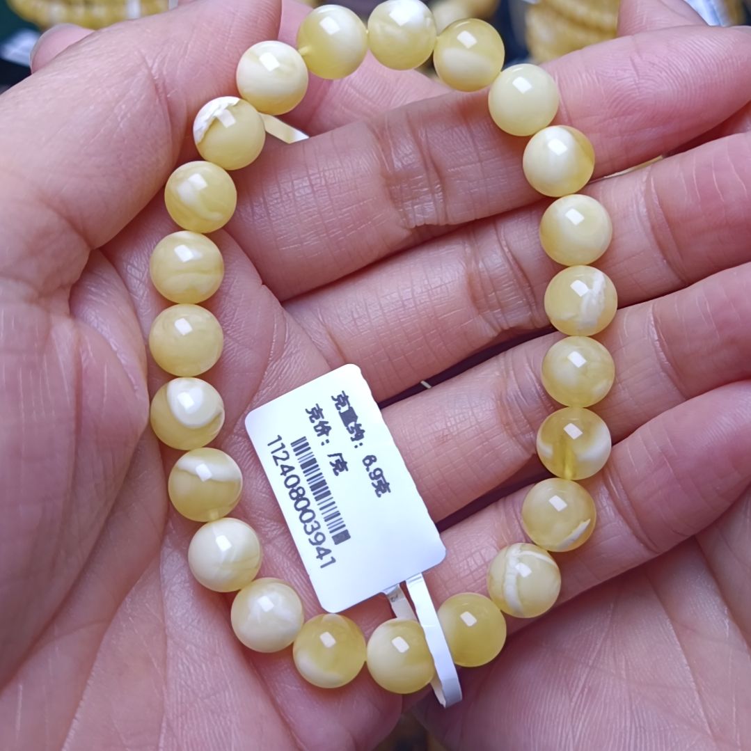 蜜蜡手串未镶嵌俄料蜜蜡白花手串