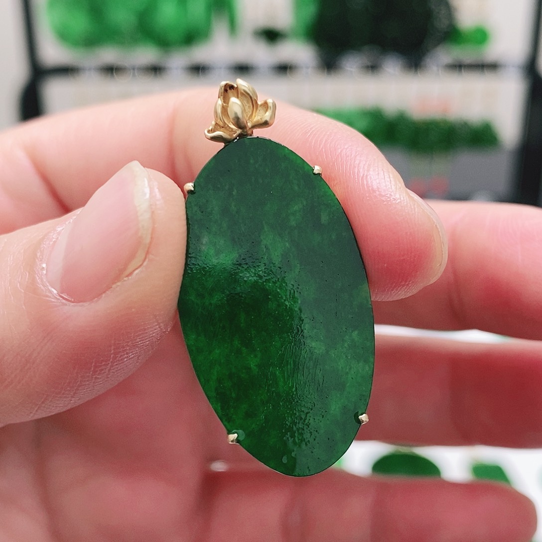 翡翠18K金镶嵌耳饰挂件