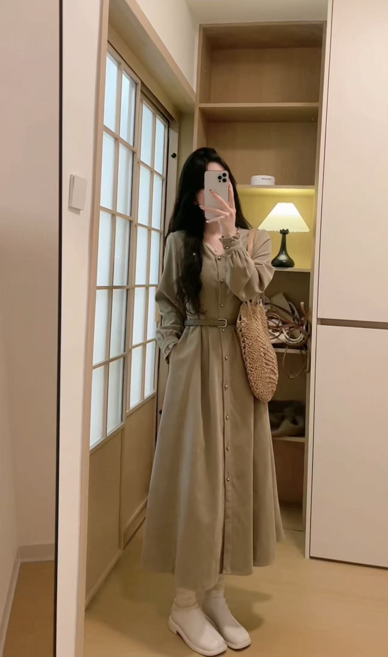 AN.XIN【热恋岛屿】精致女孩～秋冬时尚排扣减龄连衣裙1139-2       