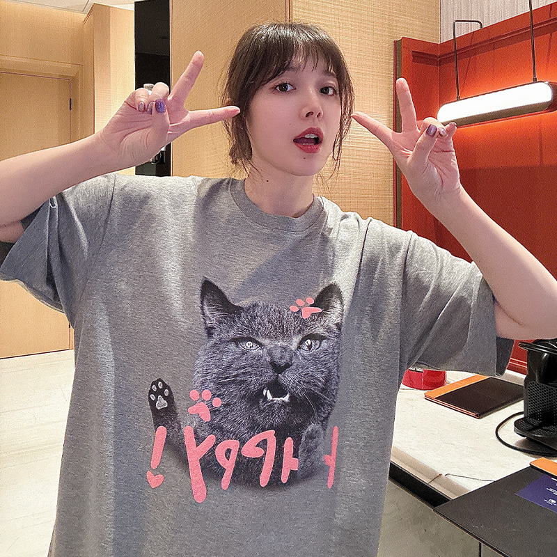 BETTER JOELAY -中版【肥波小猫】时尚百搭微宽松卡通短袖T恤KH1756