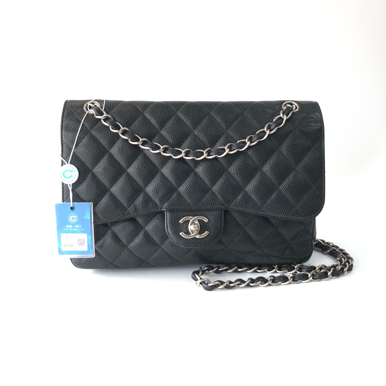 95新 Chanel/香奈儿 安洁利严选 香奈儿黑色银Jumbo包 WHL502012H
