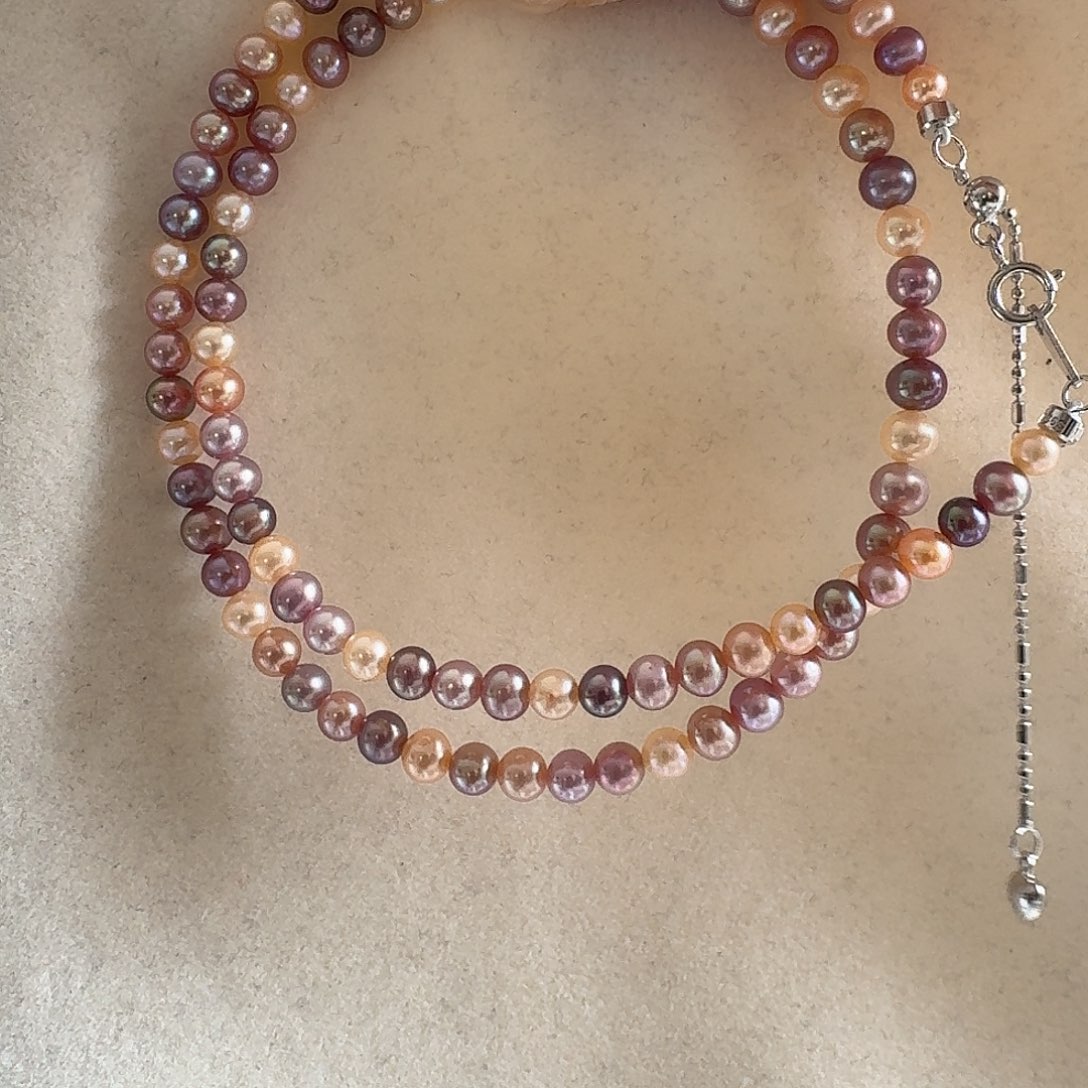 淡水珍珠颈饰银S925镶嵌4-5mm糖果链