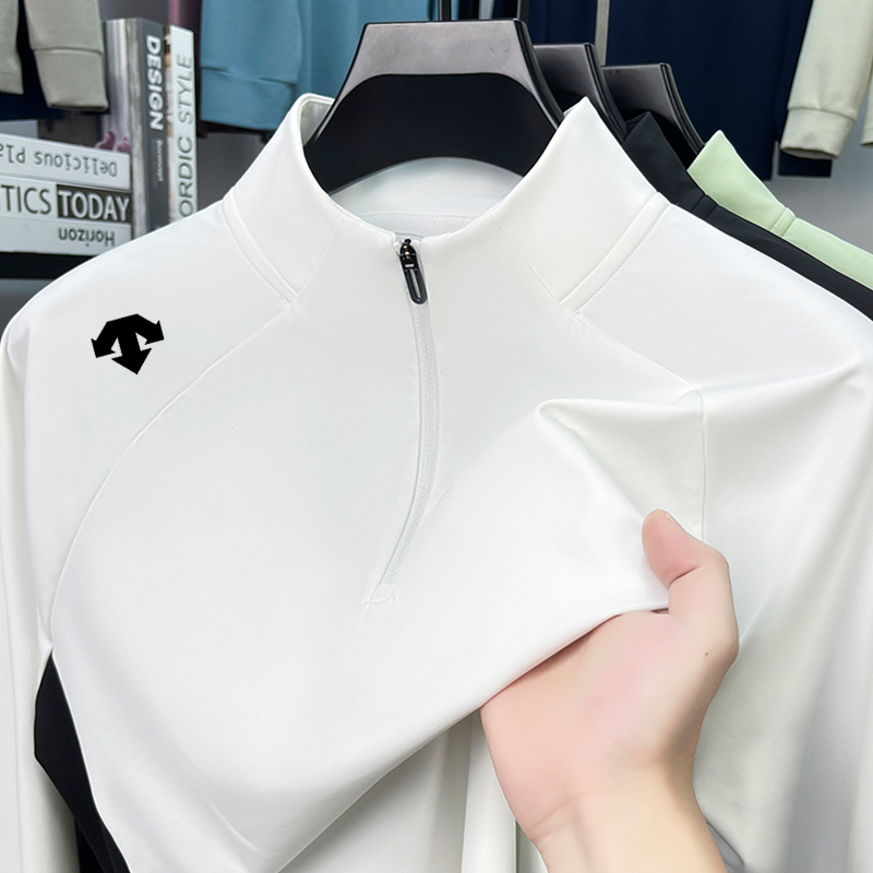 【专柜同款】迪桑半拉链立领长袖T恤男士春秋季运动休闲纯色打底衫