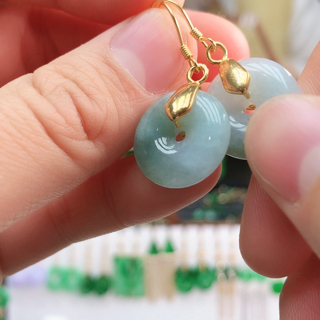 翡翠耳饰银S925镶嵌耳饰