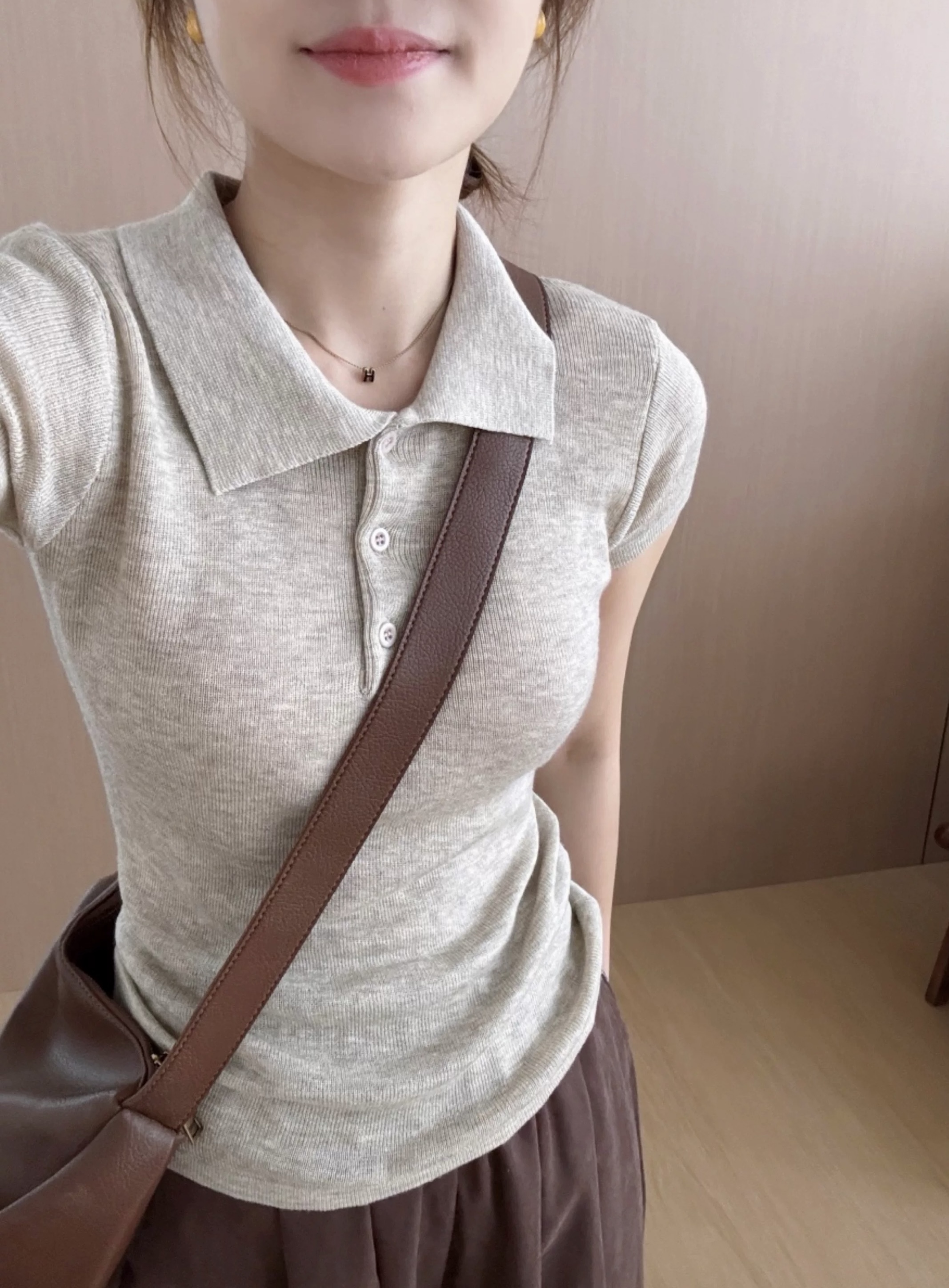 【智性松弛】polo衫短袖T恤女羊毛背心针织短上衣夏季百搭显瘦纯色