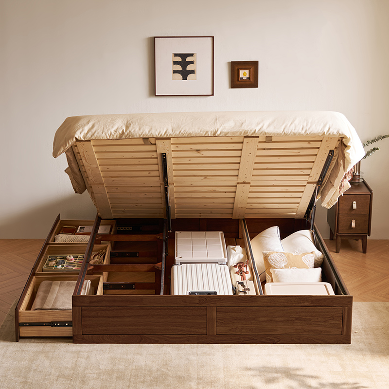 林氏家居实木床落地储物床双人小户型家具主卧室小满系列PK24A-E