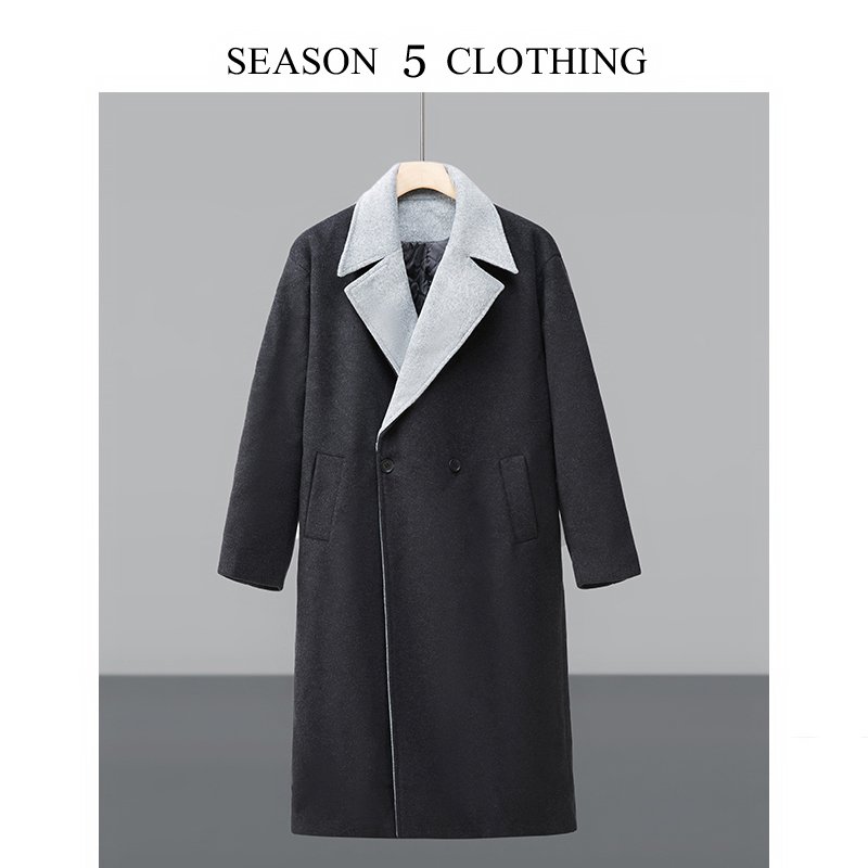 绵羊毛撞色双面呢大衣男西装领中长款25秋冬新款风衣外套冬季呢子