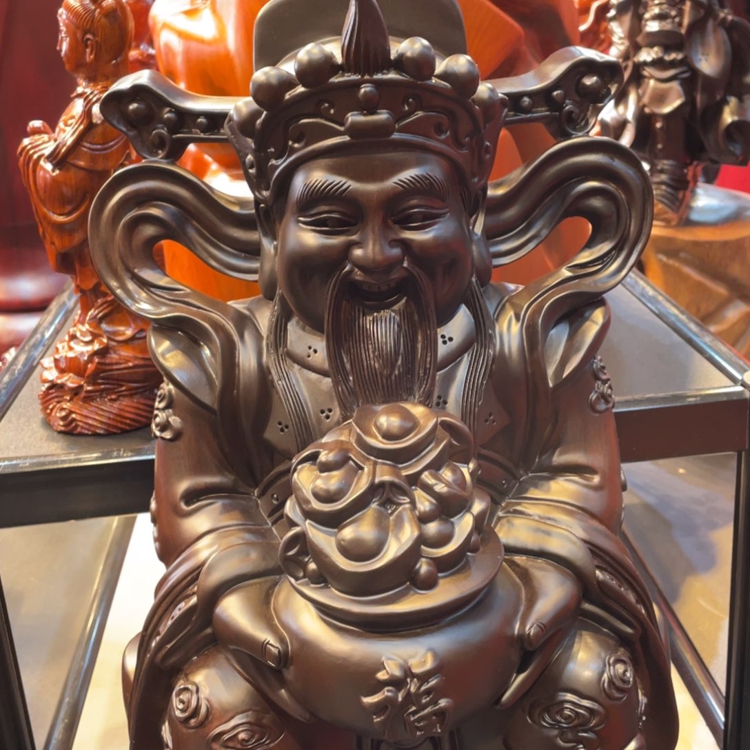 水***装木六十高坐财神黑檀木