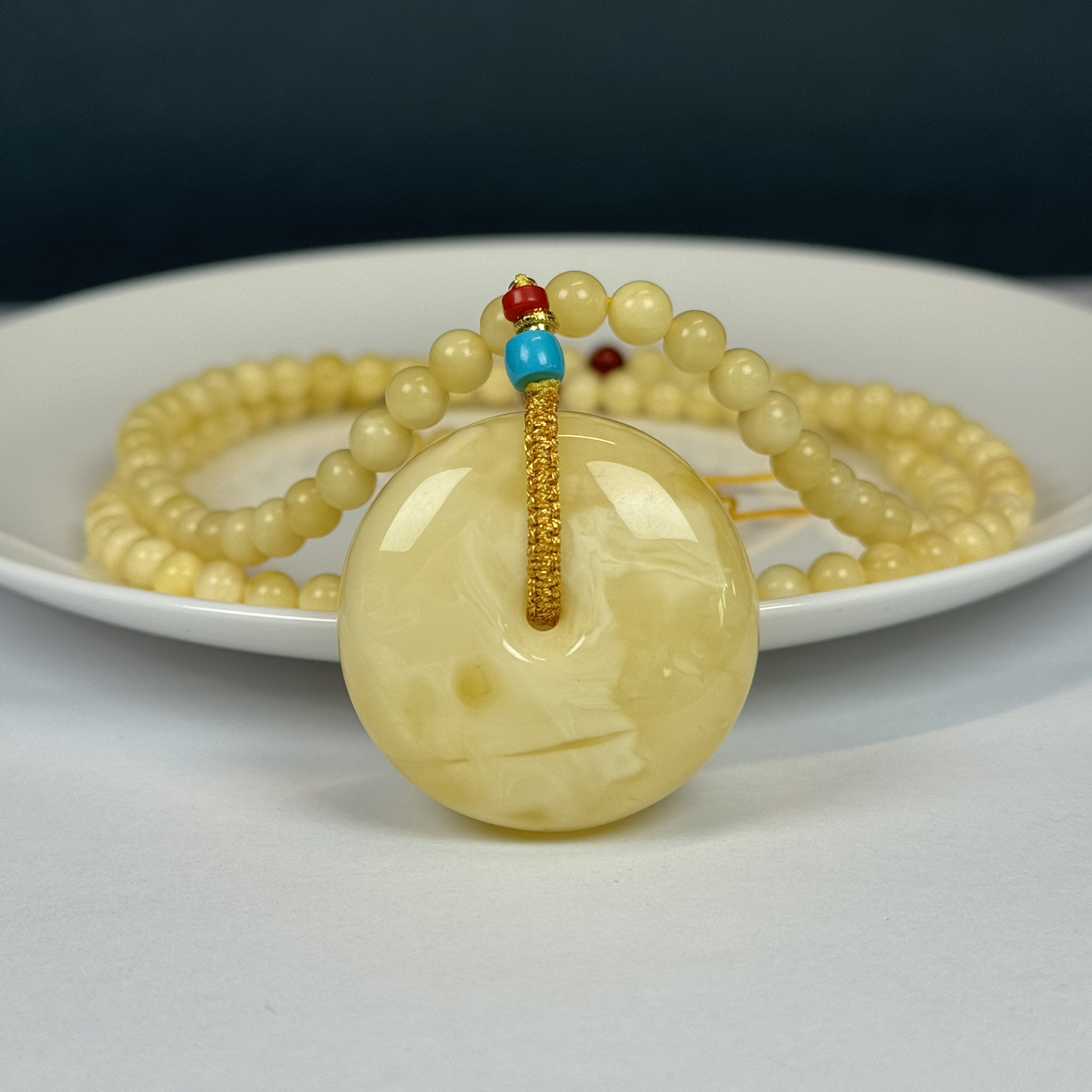 Y73-52天然原矿妖花纹平安扣35*16mm+5mm珠链