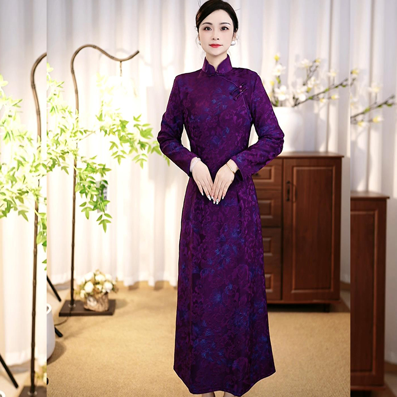 [YUAN113]2025秋冬新款提花中国风旗袍连衣裙高端日常时尚妈妈