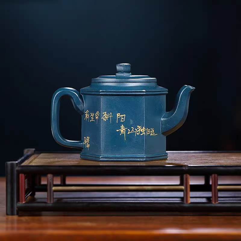 【M】精品原矿天青泥六方宫灯壶宜兴紫砂壶纯手工泡茶壶