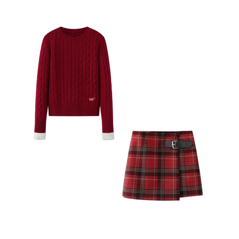 【艾家】套装女2026春季新款针织衫上衣半身短裙子两件套1509/0127