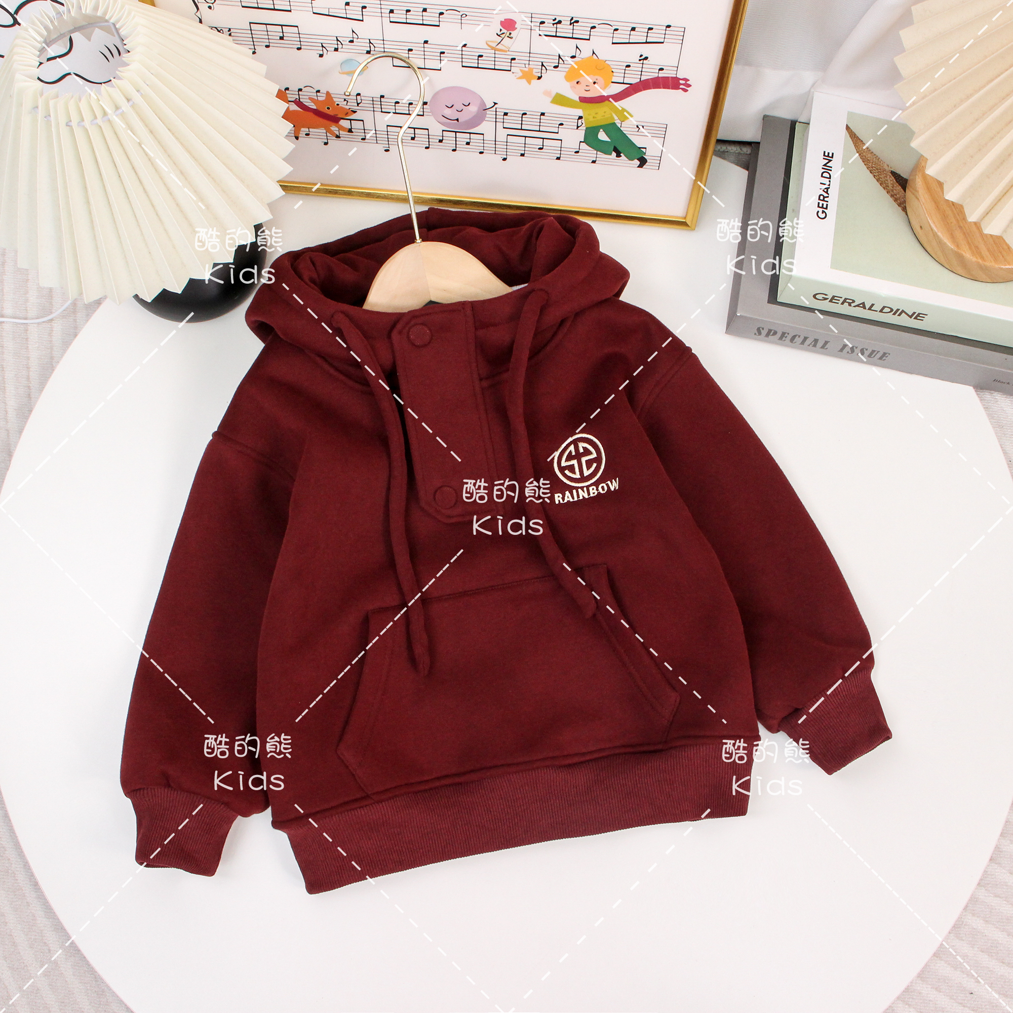 秋冬儿童时尚加绒套头卫衣男童女童运动风宽松连帽上衣D3T6-1004