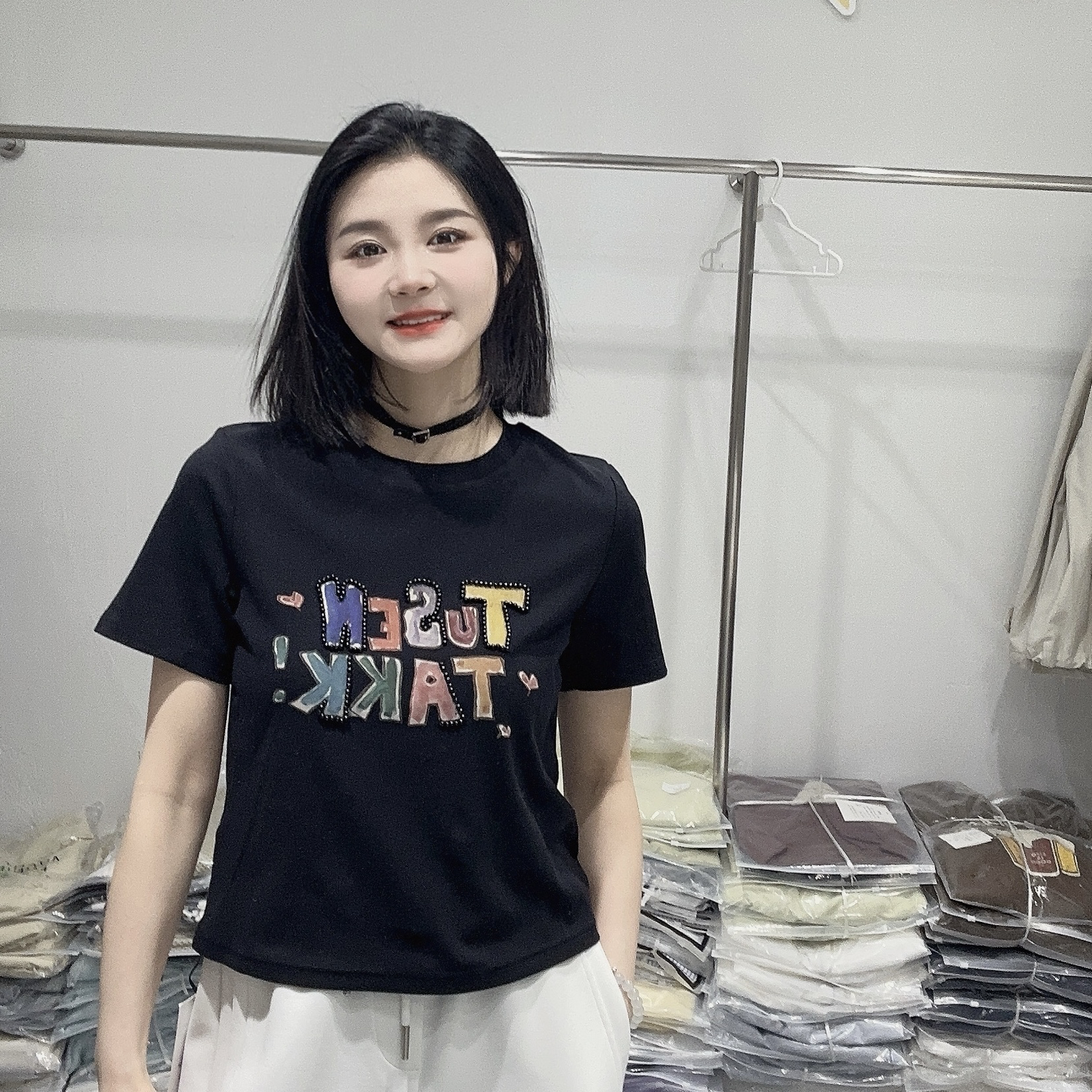 LMM 6061 短袖t恤棉上衣彩色字母印花半袖