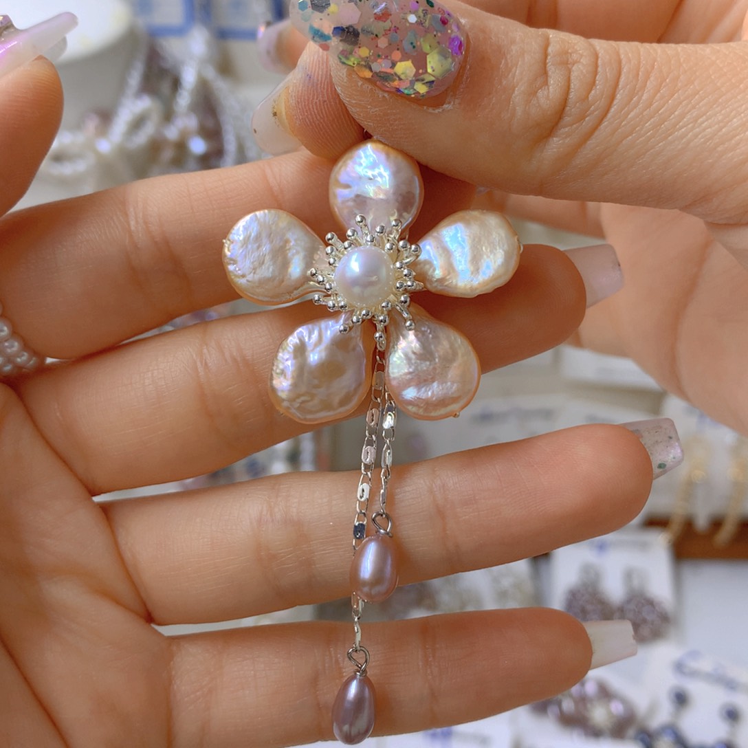 银S925镶嵌淡水珍珠耳饰