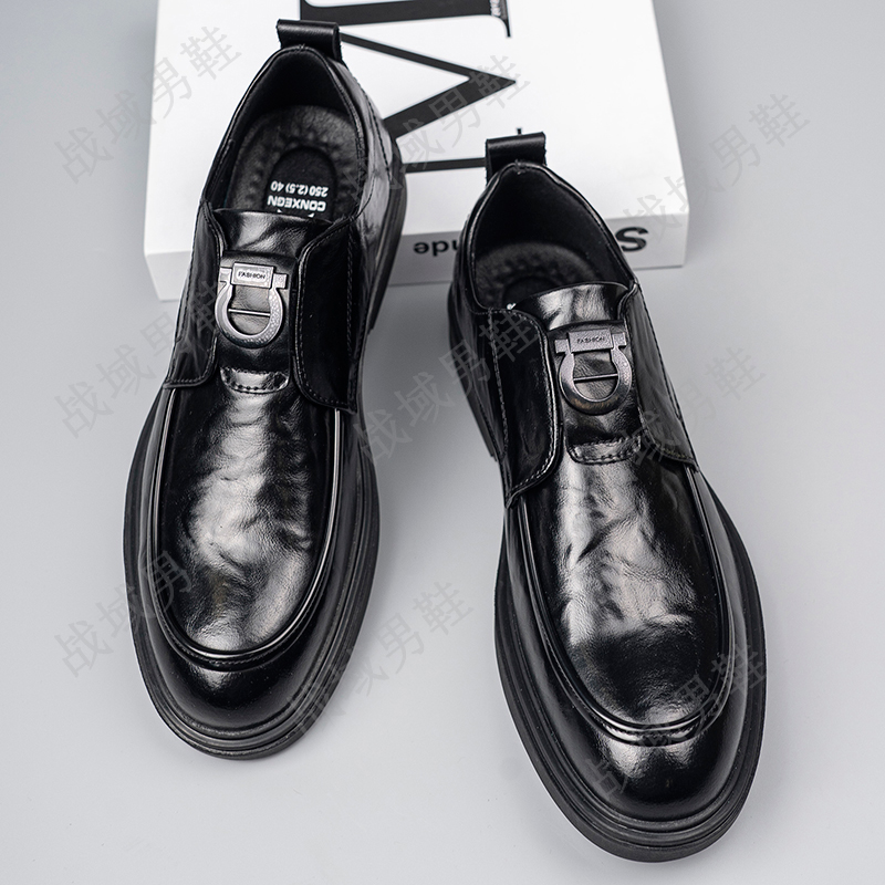 牛皮男士百搭软底一脚蹬男鞋商务休闲皮鞋真皮英伦风85655